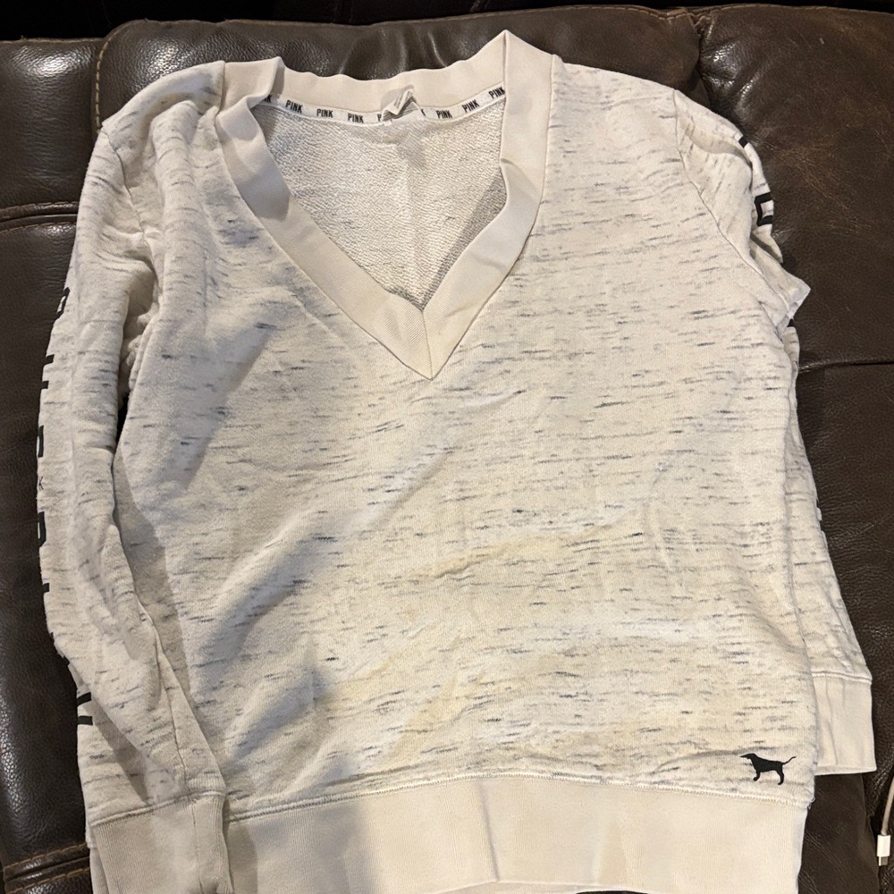 PINK Victoria's Secret Cream V-Neck Sweatshirt